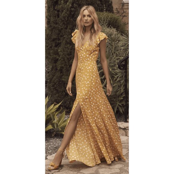 Lulus Dresses & Skirts - LULUS Fresh Picked Mustard Yellow Floral Print Backless Maxi Dress - Size M